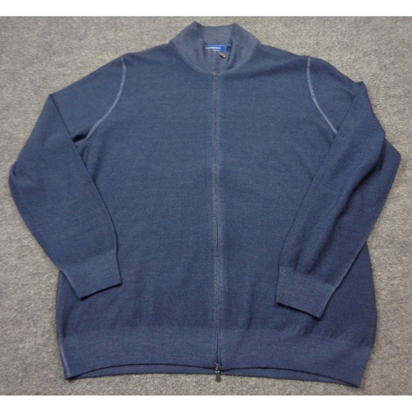 Carroll Custom Wool Sweater XL Blue Full Zip Beverly Hills Carroll & Co Italy